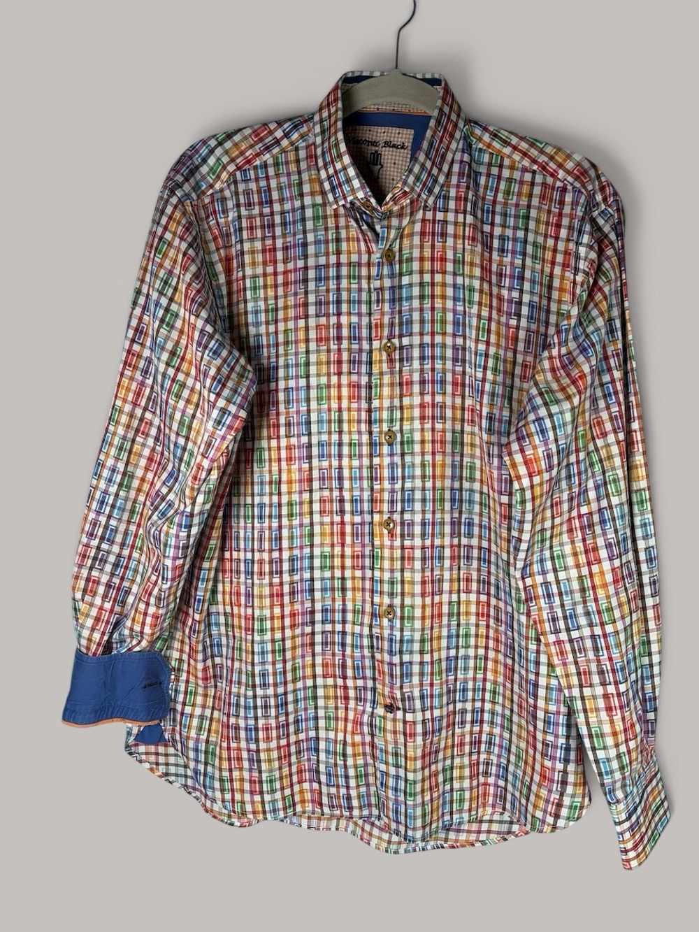 Luchiano Visconti Black Mens Long Sleeve Geometric Rectangles Shirt  Sz M